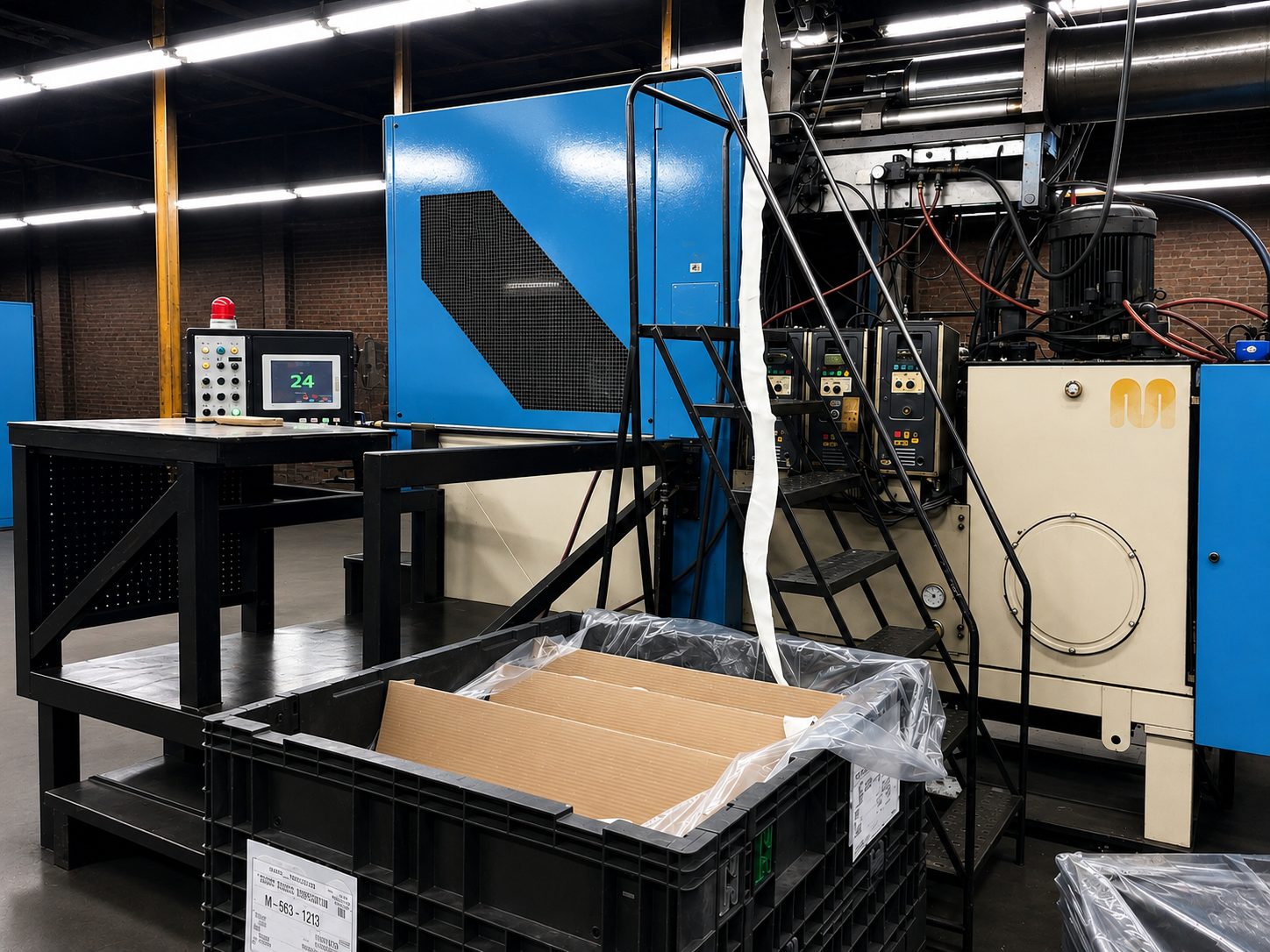 Rubber molding press with operator control panel on the Corry Rubber production floor